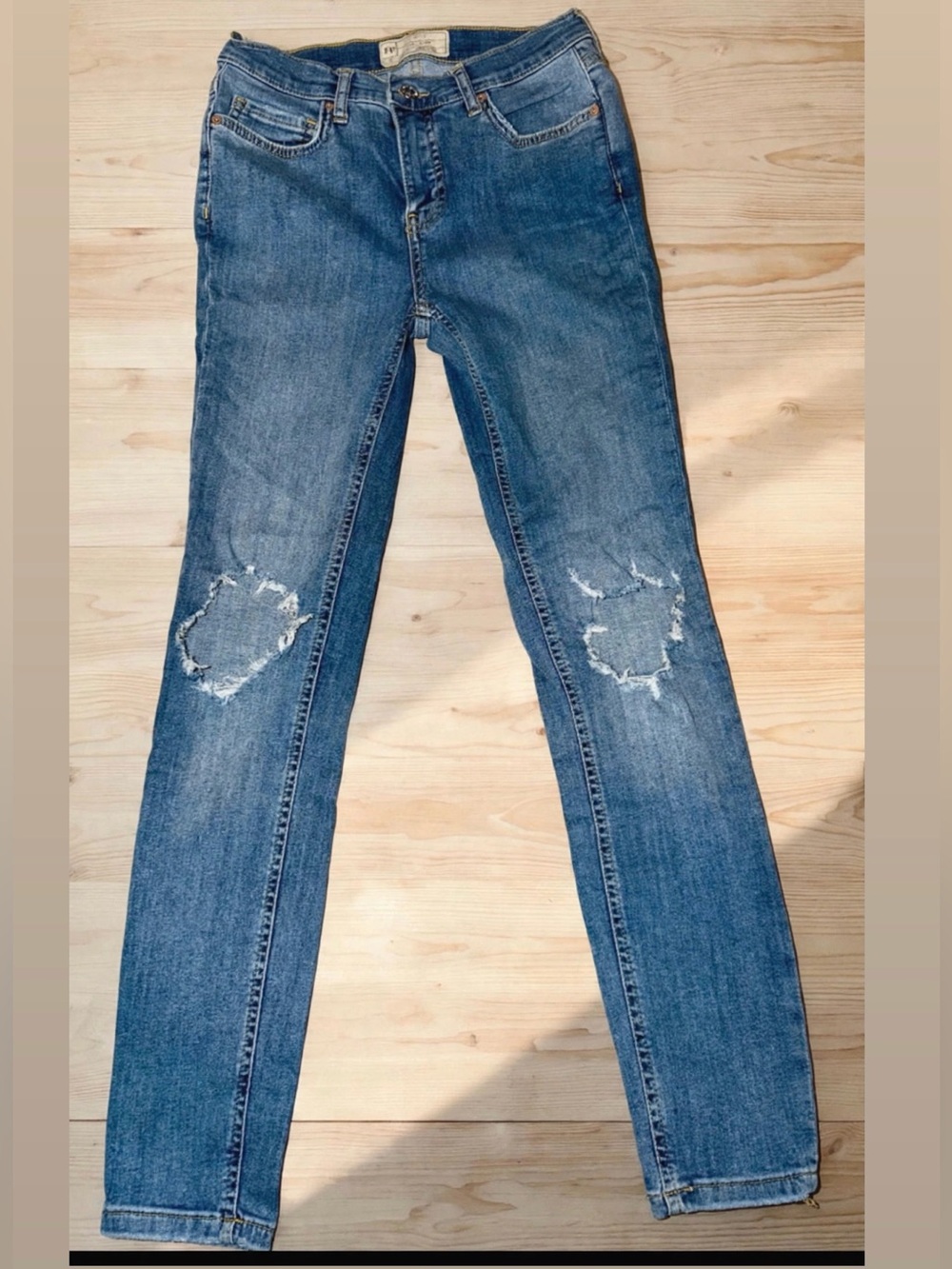 Free People Medium Blue Distressed Skinny Jeans